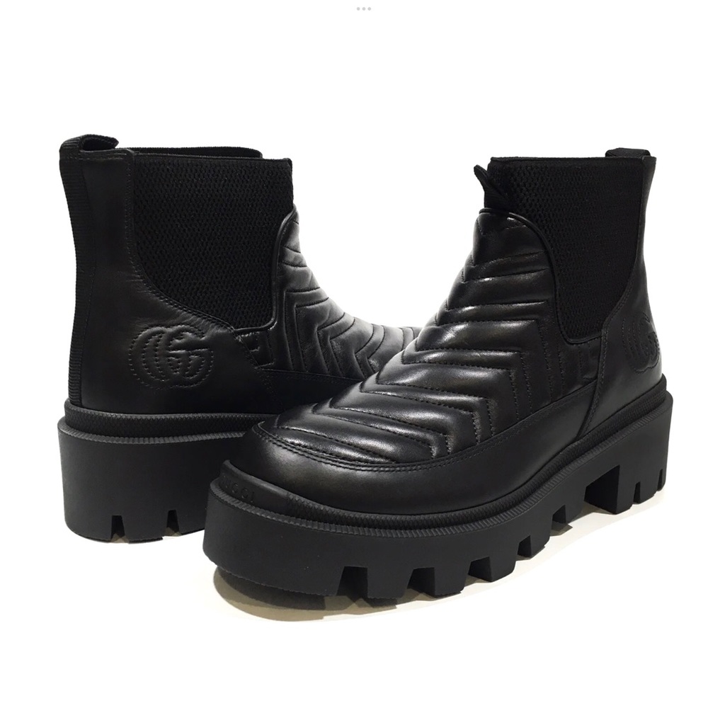 GUCCI Women's Matelassé Chelsea Ankle Boots -Black Leather -US 8 -NEW